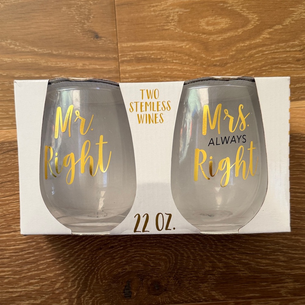 Mr. and Mrs. Right Stemless Wine Glasses
